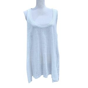 DKNY 100% LINEN WHITE SCOOP NECK RACERBACK LOOSE FIT TANK TOP